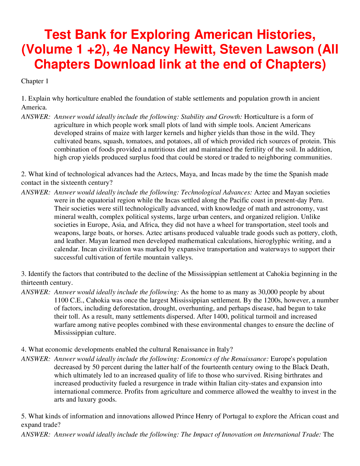 Preview of Exploring American Histories, (Volume 1 +2), 4e Nancy Hewitt, Steven Lawson (Test Bank)